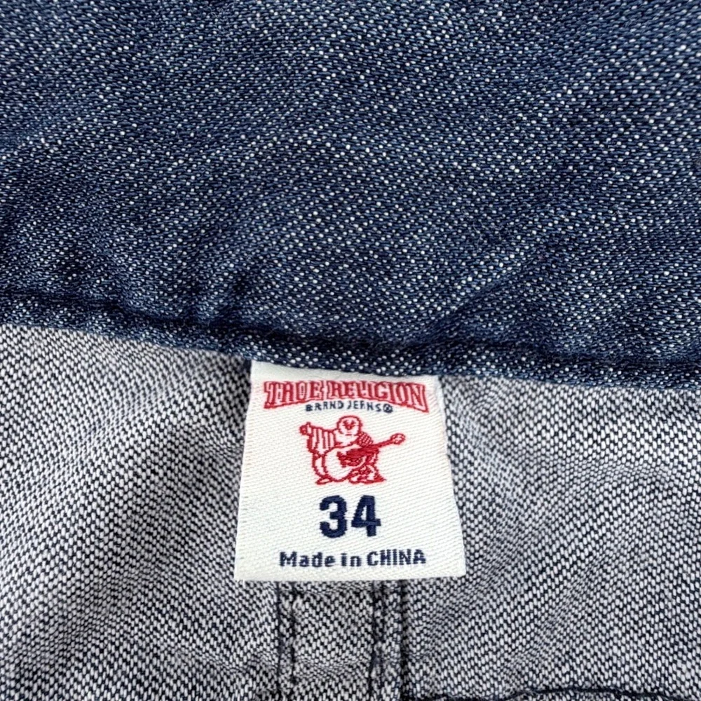 True Religion Slim Jeans Mens 34 Blue‎ Exc Faded Whiskered Red Plaid Straight